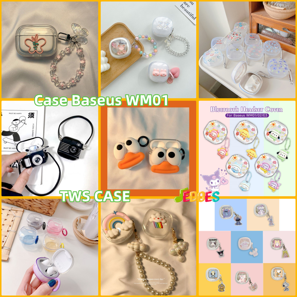 Case Baseus Bowie WM01 3D Kartun Lucu Casing Baseus WM01 Earphone TWS Pelindung Cover Silicone