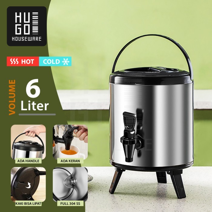 HUGO Dispenser Termos Air Stainless Steel dengan Keran Milk Tea Bucket Jumbo 6 8 12 Liter Tahan Air 