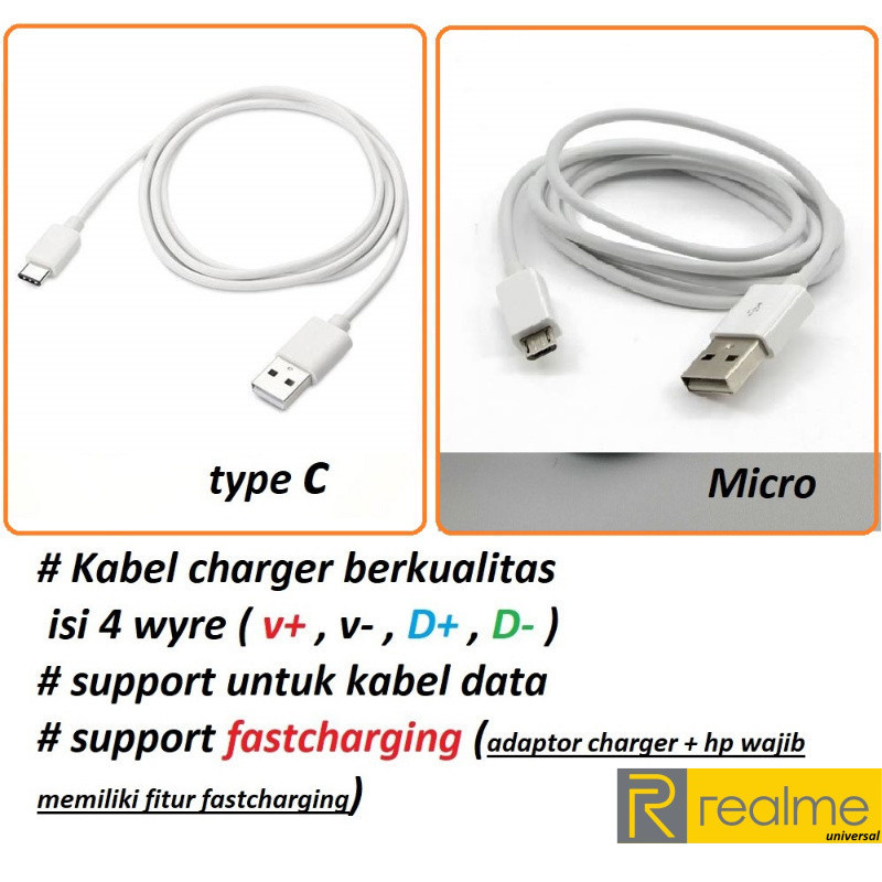 Usb C & Micro  kabel charger realme narzo 20 (RMX2191 / RMX2193) - realme narzo 20A (RMX2050) - narz