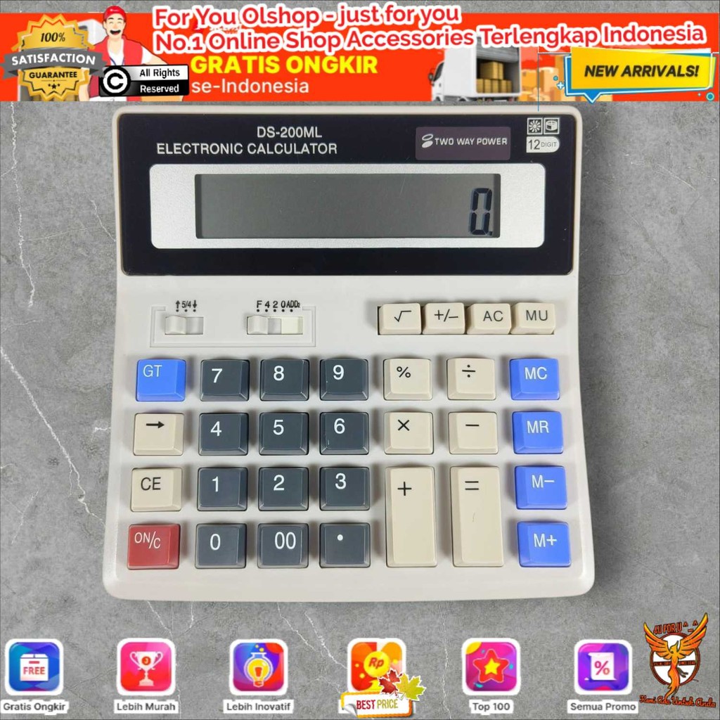 

FORU DEXIN Kalkulator 12 Digit Large LCD Display Two Way Power Solar DS200ML