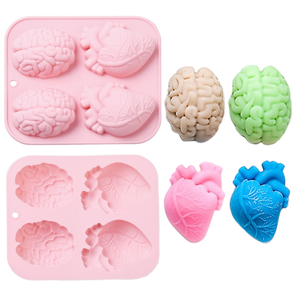 

Pandahall 2Pcs Pink Heart and Brain Silicone Molds Body Organ Shape Bloody Halloween Molds for Chocolate Dessert Decor Baking