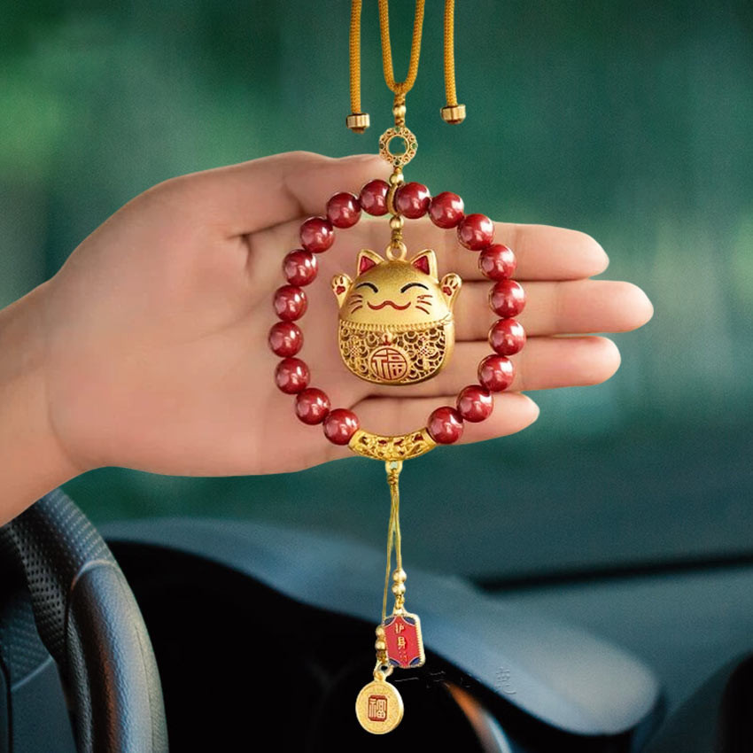 Gantungan Spion Mobil Kucing Rezeki Hoki Gelang Zhusha Gantungan Fengshui Spion Gantungan Mobil