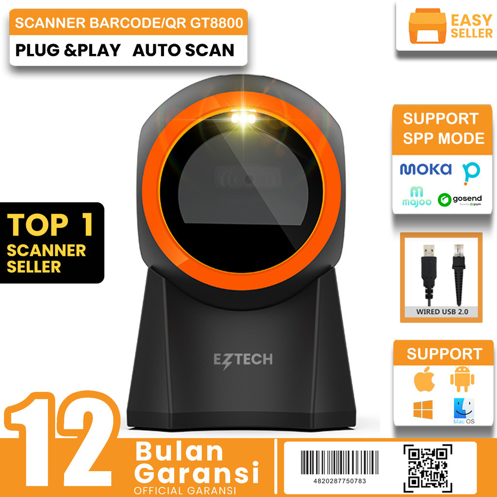 Barcode Scanner Omni 1D/2D AutoScan QR Code & Barcode Scan CMOS Sensor Akurasi Tinggi  Scan Barcode