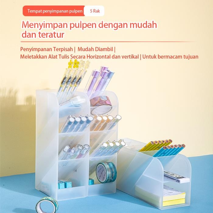 

br e Deli Pen Holder Rak Tempat Alat Tulis Transparan 5 Slot/Kotak 8932 - Biru