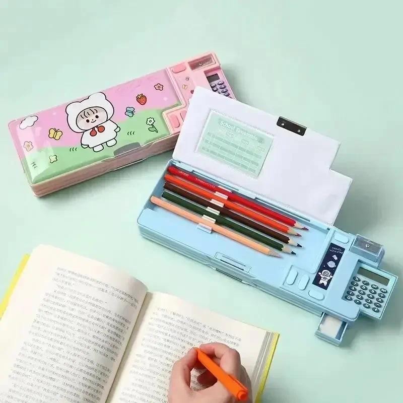 

Creative Multi-functional Magnetic Pencil Plastic Stationery Box for Primary School Students Double-sided Calculator Sharpener