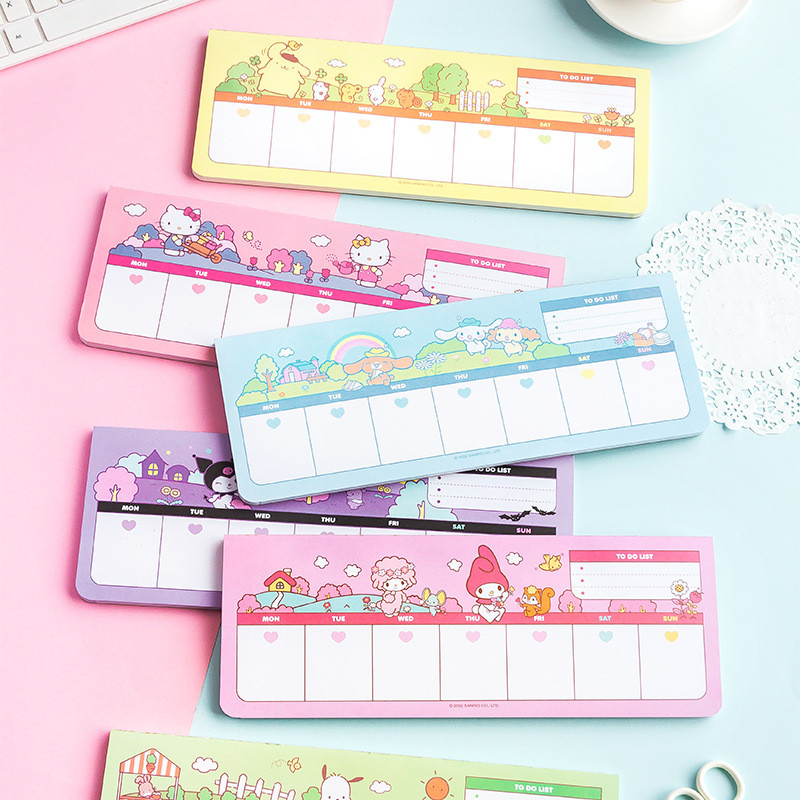 

TOP Kawaii Sanrio Hello Kitty My Melody Kuromi Cinnamoroll Pochacco Cartoon Weekly plan memo Cute Message Notes office Supplies