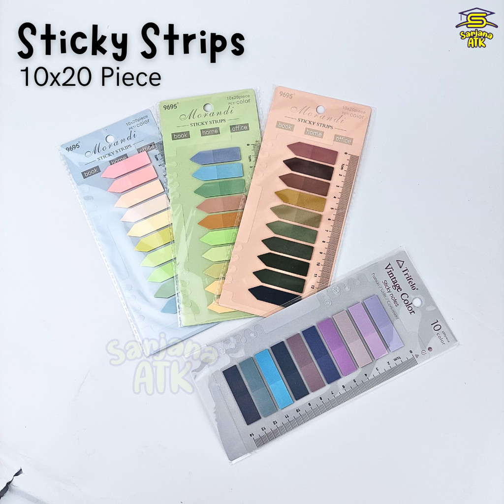 

Sticky Strips / Sticky Note / Memo Stick Polos 10x20 Piece Color Pembatas + Penggaris