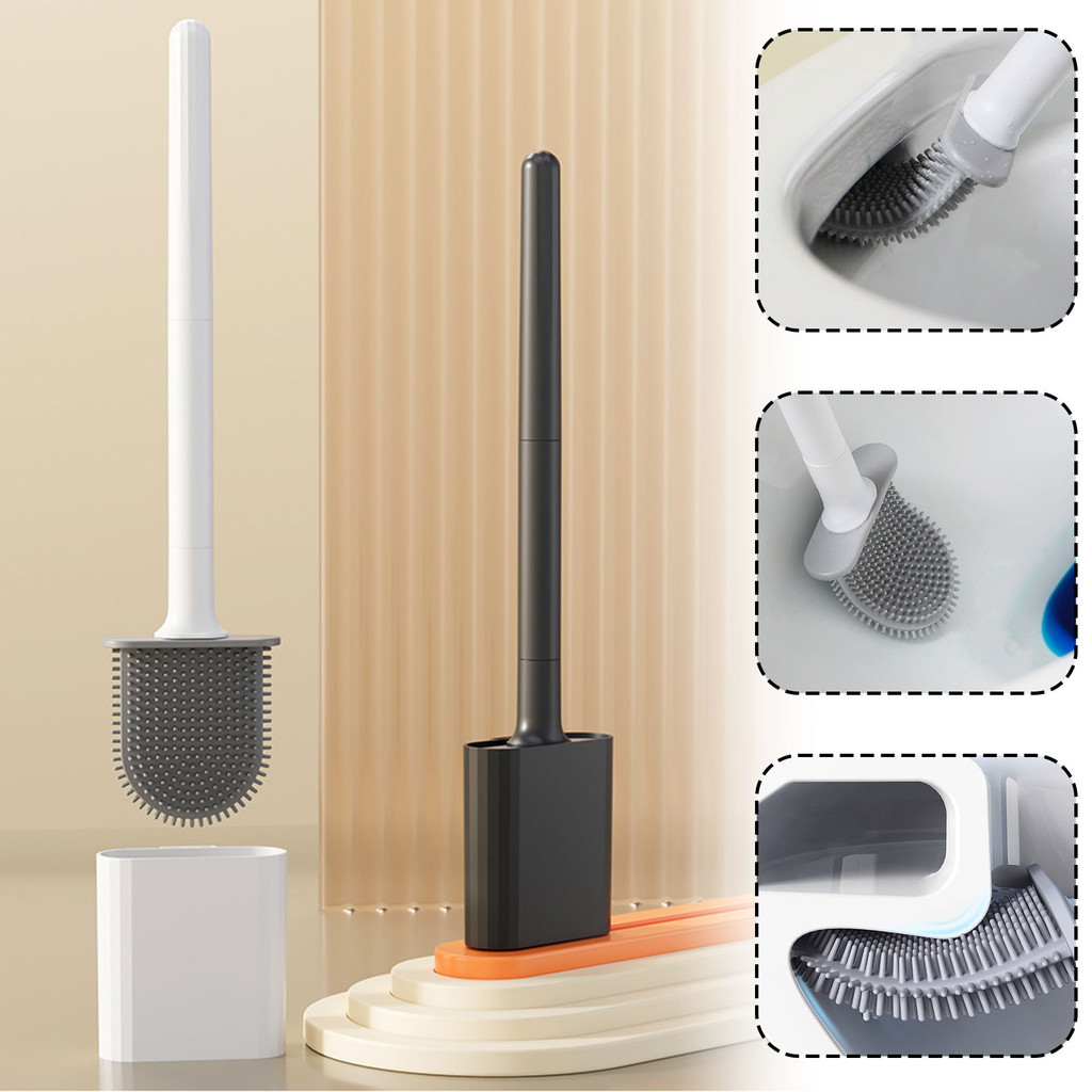 

Silicone Toilet Brush With Holder Wall-Mounted Toilet Cleaning Brush Rubber Bristle Toilet Cleaner Brushes Bathroom Accessories