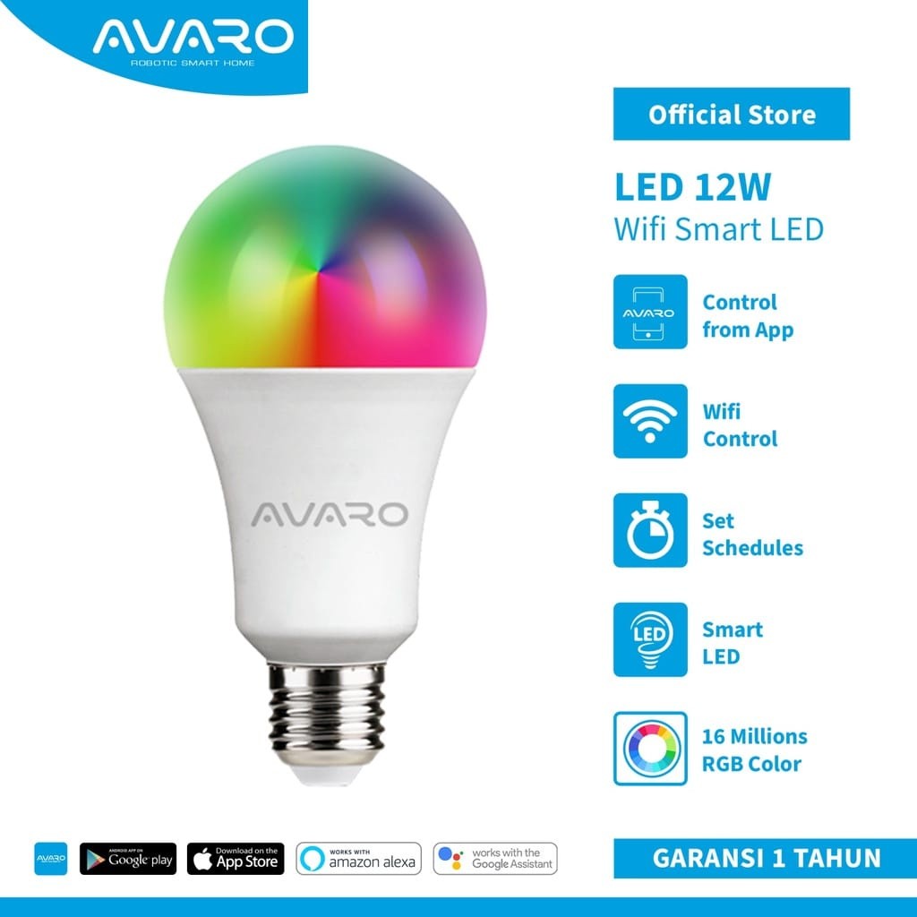 AVARO Lampu Smart LED WIFI Smart Bulb (RGB+WW) | smart bulb rgb 12 watt
