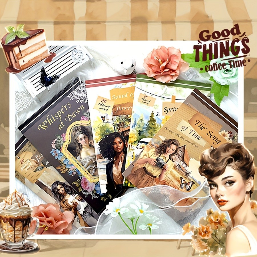 

20Sheets Pre-Cut Sticker Book PET Washi Paper Vintage Girls Large Size Stickers For Scrapbooking Journal Diary Notebook Decor