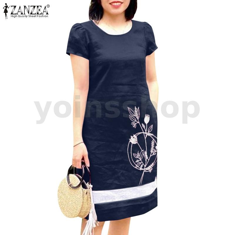 ZANZEA Women Vintage Floral Embroidery Casual Short Sleeve Dress Presale