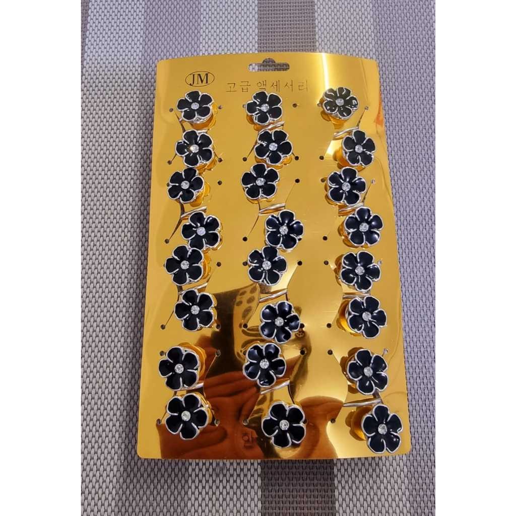 Lusinan Ring Hijab Motif Bunga Melati Hitam - Ring Kerudung Motif Bunga Melati Hitam - Ring Jilbab M