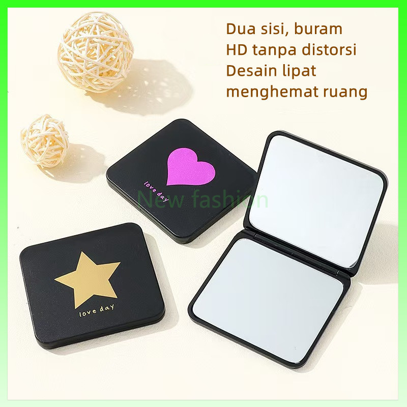 Cermin lipat dua sisi persegi/cermin rias lipat kaca mini/cermin rias portabel.
