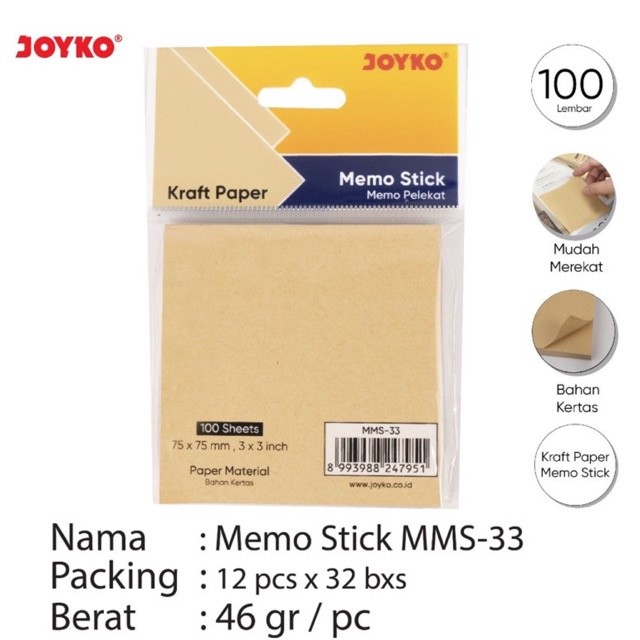 

MMS33 Memo stick / Stik Note / Sticky Notes / Pelekat Stiker warna pastel MMS-33 MMS 33 Bahan Kraft Joyko