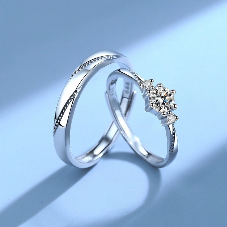 Cincin Wanita Couple Pasangan Love Cinta Berlian Moissanite 925 Perak Sertifikat GRA Asli Desain Ele