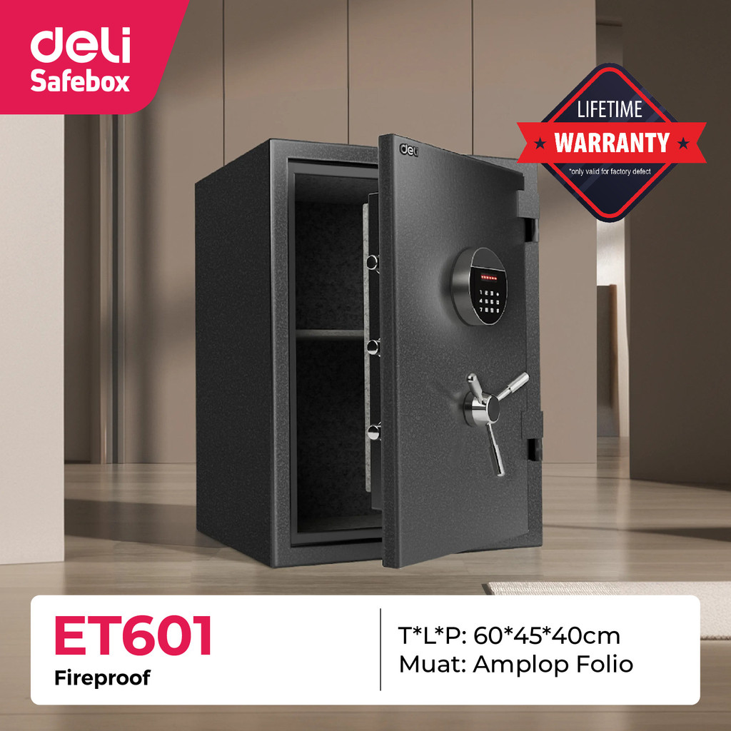 

Digital Safe Box DELI ET 601 Brankas Digital Tahan Api & Handle Premium / Cash Box Solid Steel