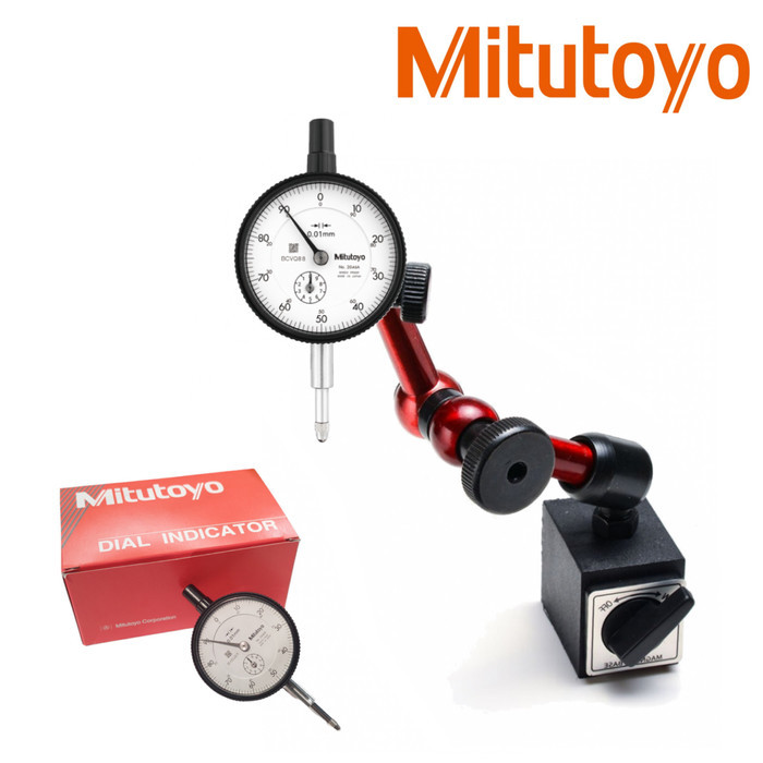 Paket Dial Indicator MITUTOYO 2046A + Magnetic Base Flexible Mini Dudukan Indikator Set Stand Gauge 