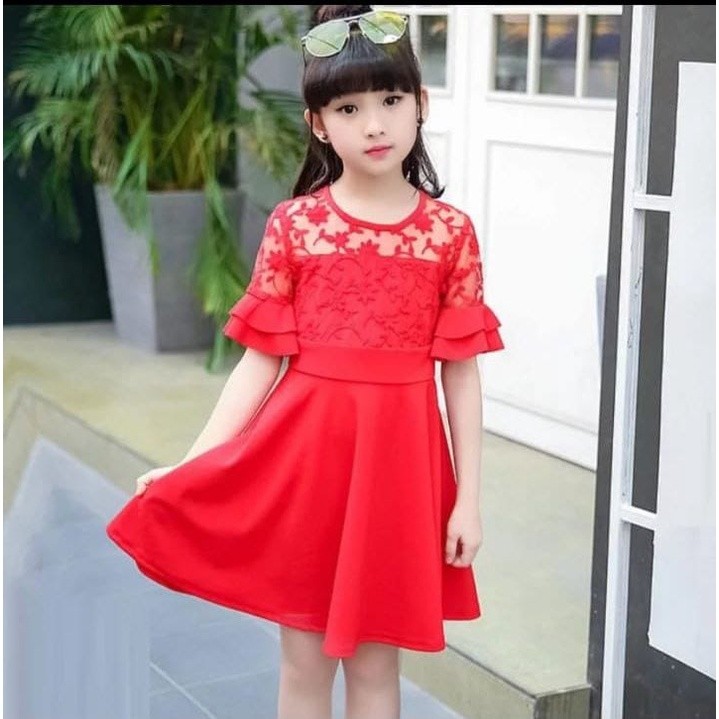 NEW COD [Dress Alexa] BAJU DRESS ANAK REMAJA NATAL KOREA TERBARU BROKAT PANJANG KEKINIAN - Dress ana