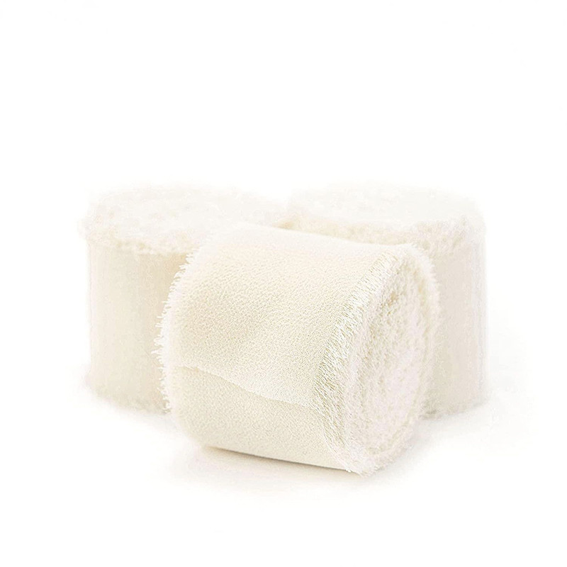 

3 Rolls Cream White/Black Handmade Chiffon Ribbon for Gifts Wrapping Wedding Invitations Bridal Bouquets Decorations