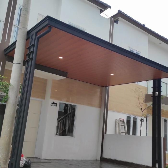 kanopi Rangka Hollow Galvanis Atap spandek pasir + Plafon PVC