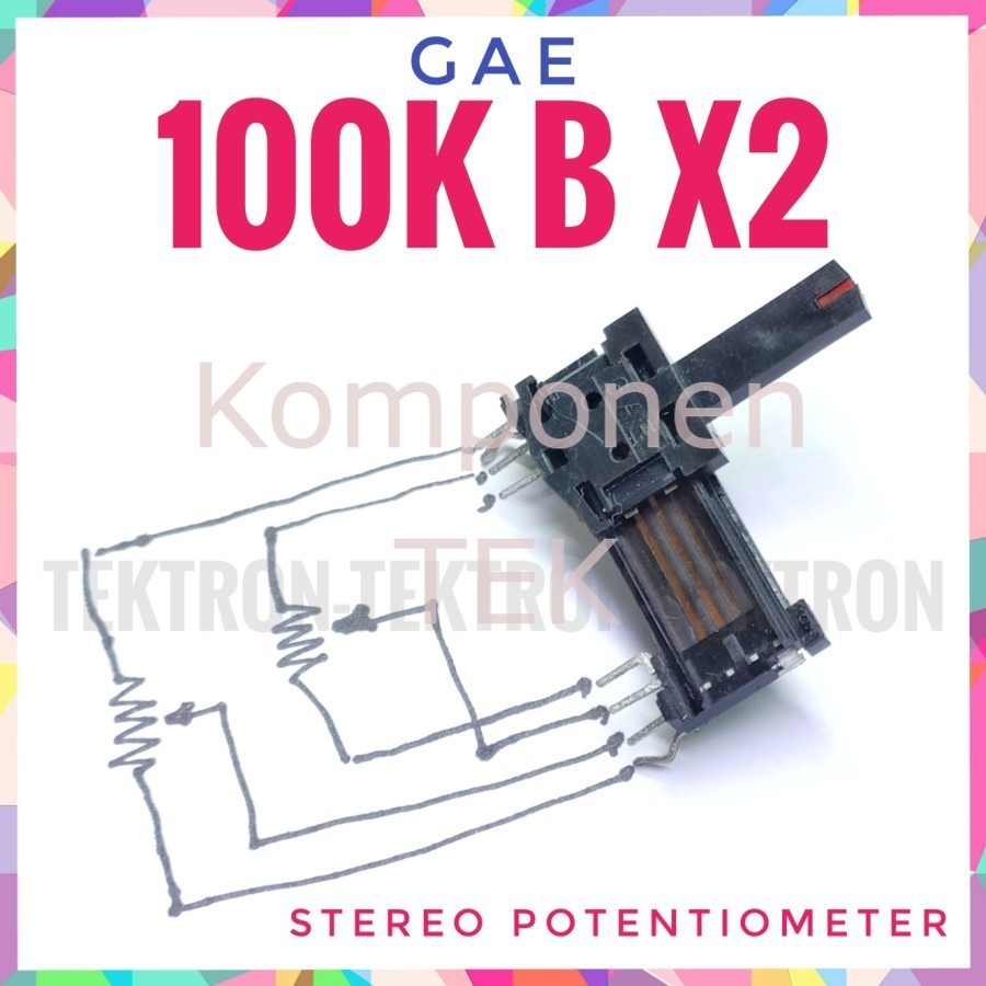 GAE Stereo Potentiometer 100Kohm Slim 100KBX2 Potensio geser B100K