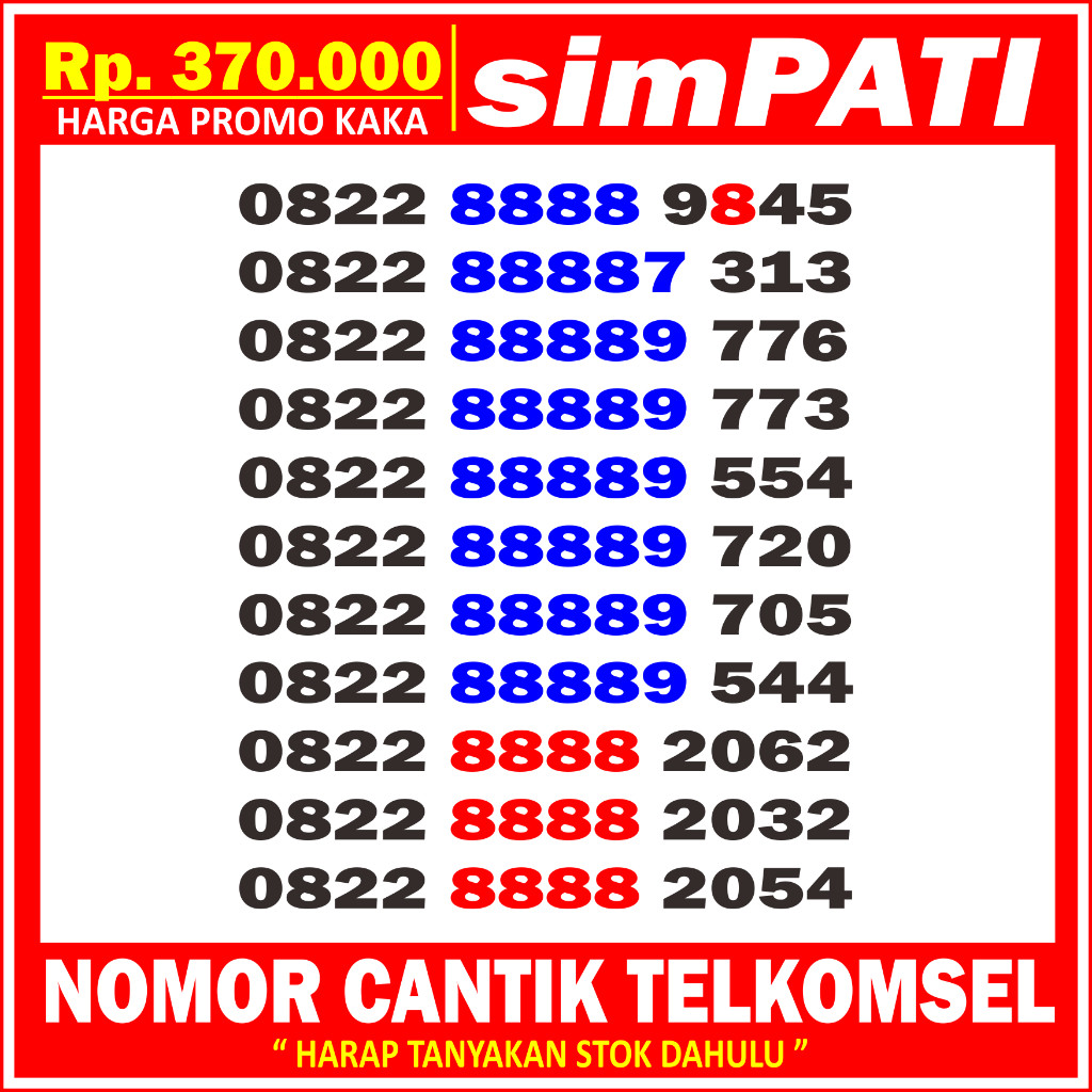 Nomor Cantik Simpati 8888 - Loop 88889 - Nomor Cantik Telkomsel 8888 - No Simpati Cantik - Nomor Tel