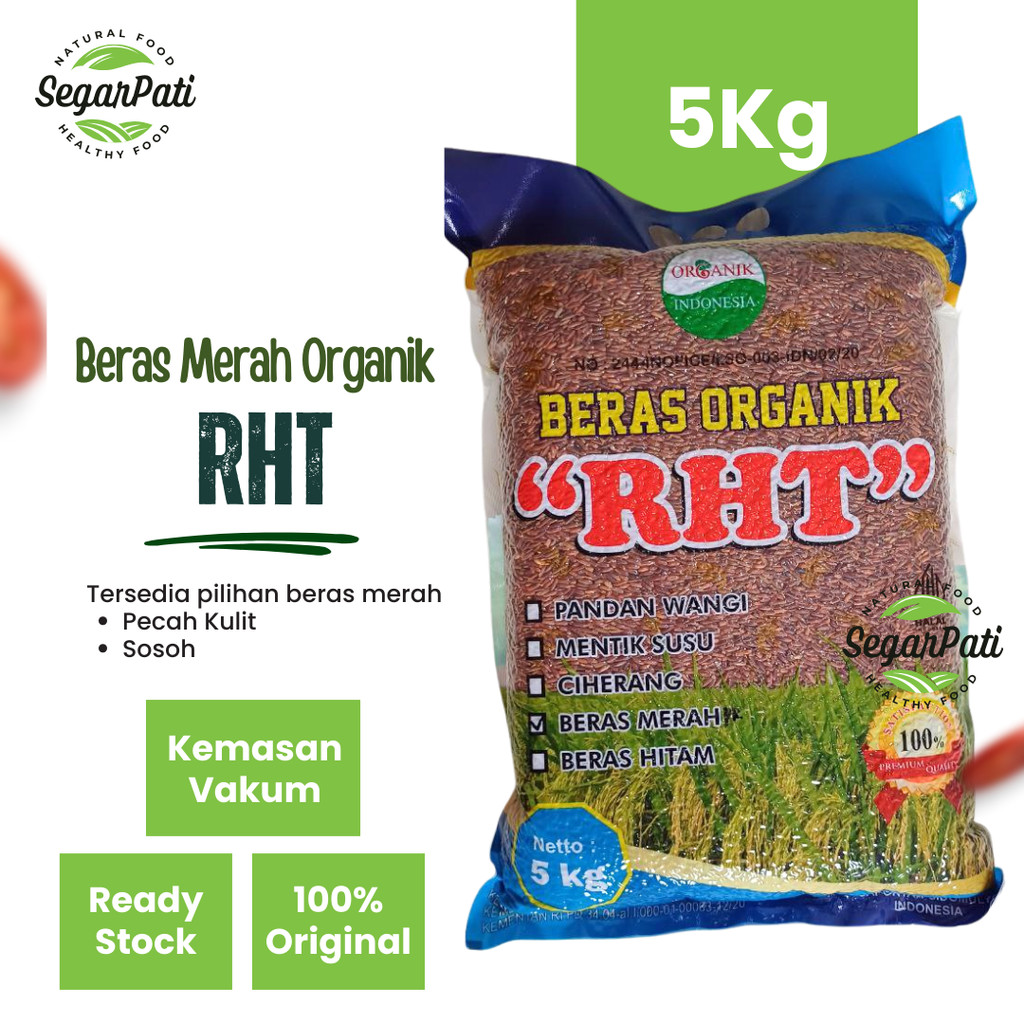 

RHT Beras Merah Organik Premium 5Kg Bersertifikat (Cocok utk Diet, Diabet, MPASI dll ) low IG