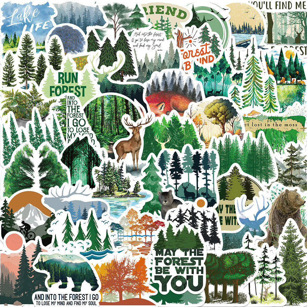 

10/30/50Pcs Green Natural Forest Stickers Aesthetic DIY Scrapbook Skateboard Luggage Fridge Decoration Classic Toy Sticker
