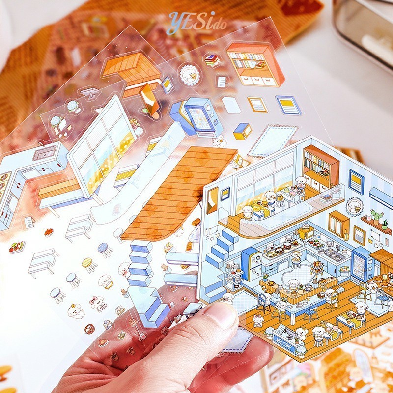 

COD Sticker DIY Korea 3D Satisfying Decoration Landscaping Cute Cafe Capybara-YES