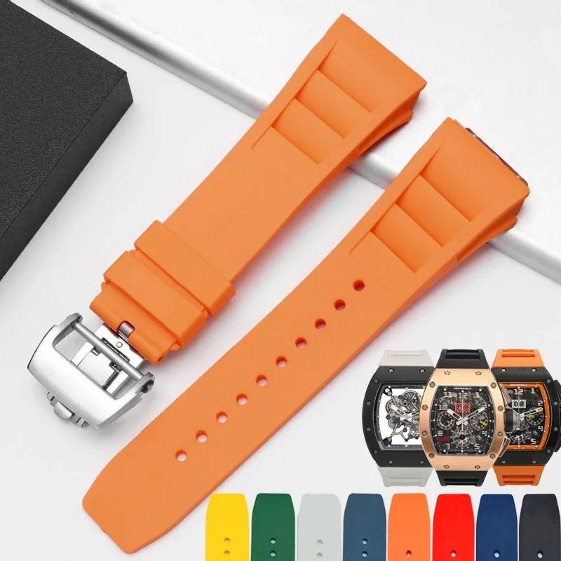 New 25mm Red Black Green Gray Blue Yellow Orange Rubber Watchband For Richard Mille strap for RM011 
