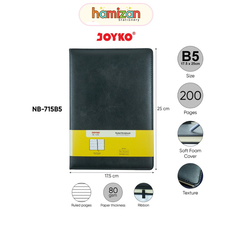 

Ruled Notebook NB-715B5 / Agenda / Diary Buku Catatan Bergaris B5 Joyko 200 halaman / Buku Tulis Catatan Bergaris Ruled Notebook Joyko NB-715 SoftFoam Cover Murah Berkualitas