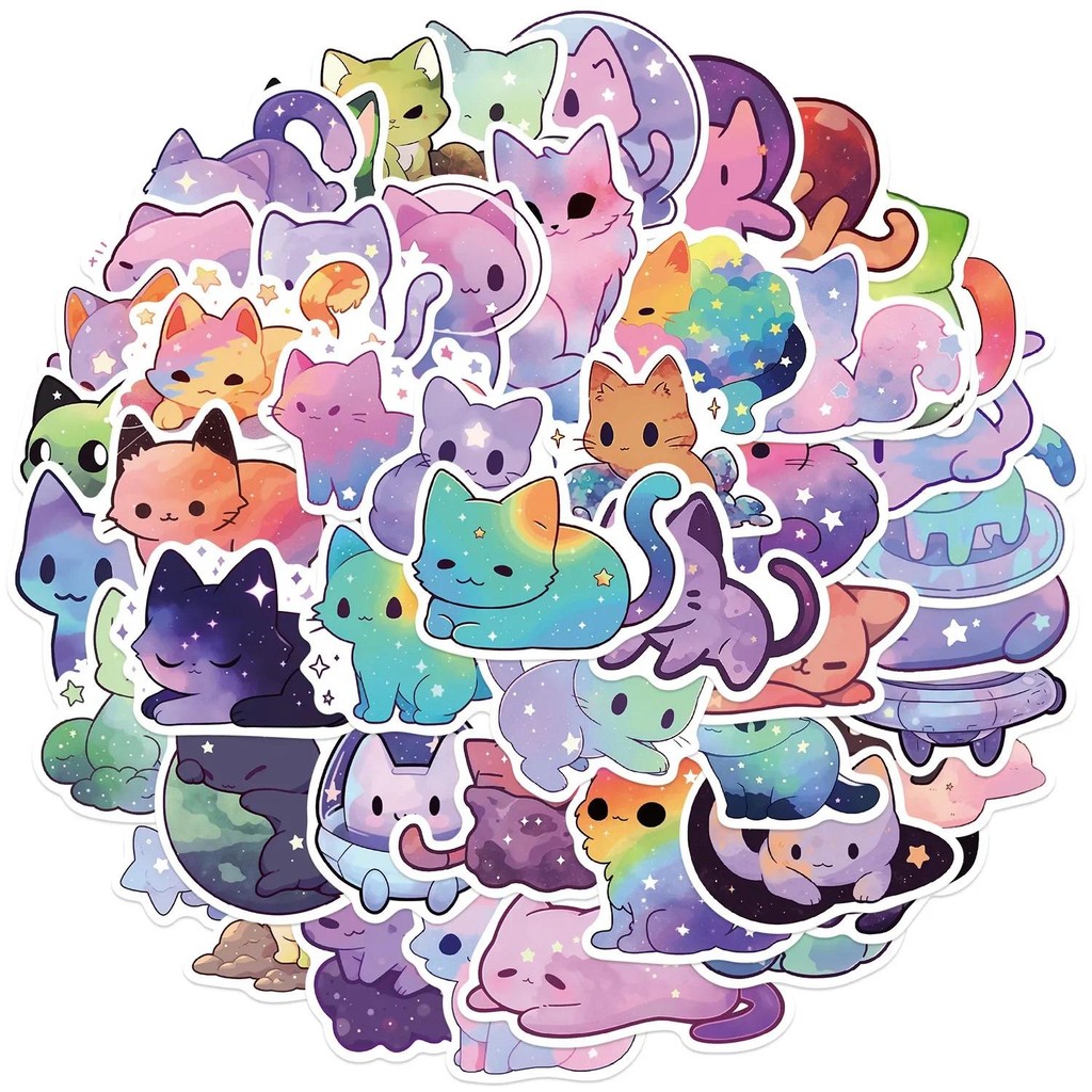 

10/50Pcs Colourful Astral Cat Stickers Cute Animal Decals DIY Scrapbooking Luggage Fridge Car Graffiti Decoration Sticker Toy