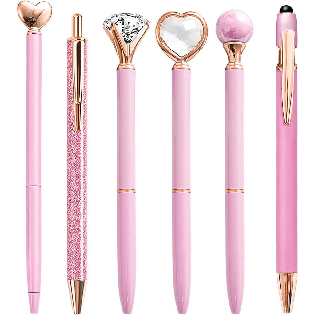 

Pink Pens for Women 6 Pcs Cute Pens Ballpoint Pens Bulk 1.0mm Medium Point Black Ink Pens Office and School Supplies Fancy Nice