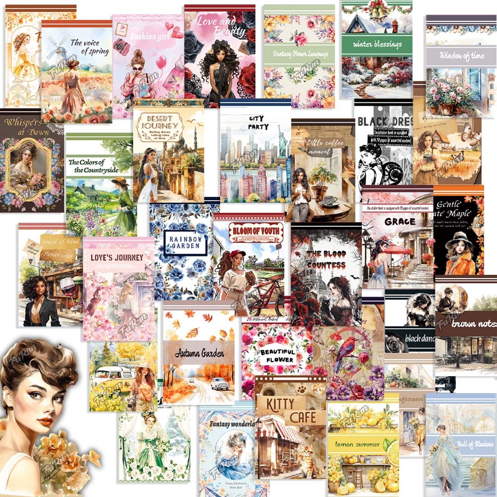 

Aesthetic Sticker Book Vintage Girl Stickers Scrapbooking Decorative PET Washi Paper Stickers for Diary Stationery