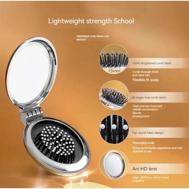 Sisir Cermin Lipat / Sisir Rambut Lipat Kaca Karakter Imut / Sisir Lipat Portable / Sisir 2IN1 / Com