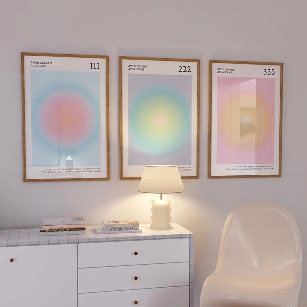 

Angel Numbers Aura 111 222 333, Aesthetic Trendy Spiritual Gradient Wall Art Canvas Painting Posters For Living Room Home Decor