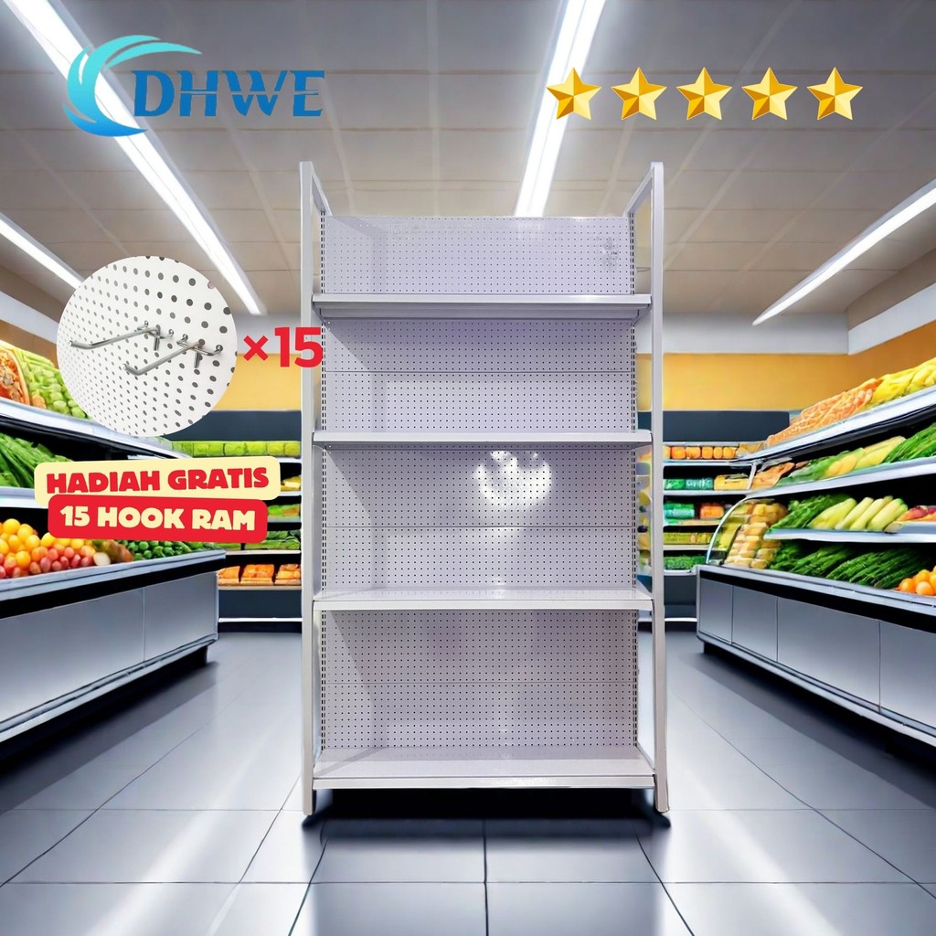 THOM DHWE RAK 100% BAJA UNTUK DISPLAY BARANG DAGANGAN DENGAN TIANG RAK SUPERMARKET TOKO SWALAYAN