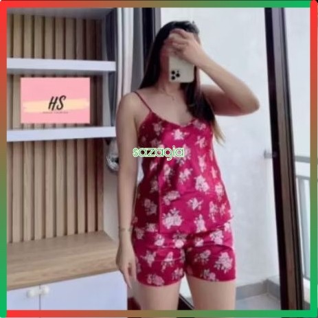 (SG) STELAN SEXY SATIN IMPORT SET SATIN TANPA LENGAN PIYAMA SATIN TALI 1