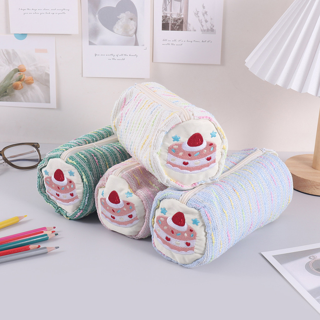 

1 single-layer cylindrical pencil case, creative cake embroidery pencil case and study essentials pouch for a gift for a friend