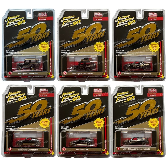 Johnny Lightning 1:64 50th Anniversary Edition Complete Set 6pcs Black Gold MiJo Exclusives