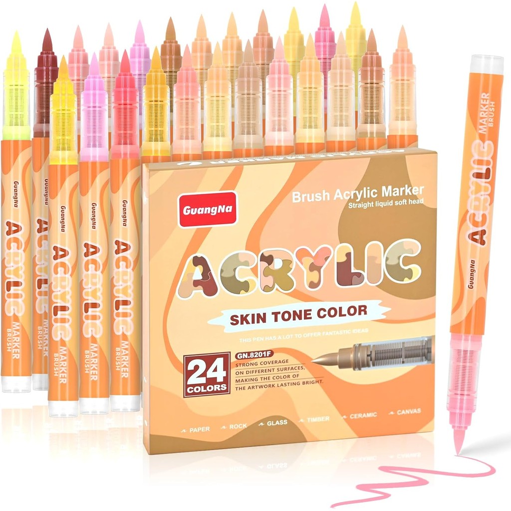 

24 Color Skin Tones/Macaron Art Markers,Soft Brush Tip Acrylic Paint Pens,for Illustration Sketching, Wood,Glass,Fabric,Rocks