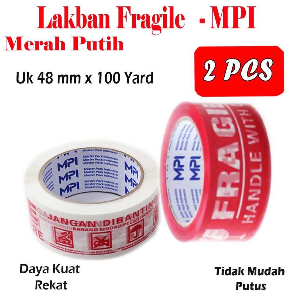 

Lakban Fragile merah Putih UK 45 mm x 100 Yard - MPI