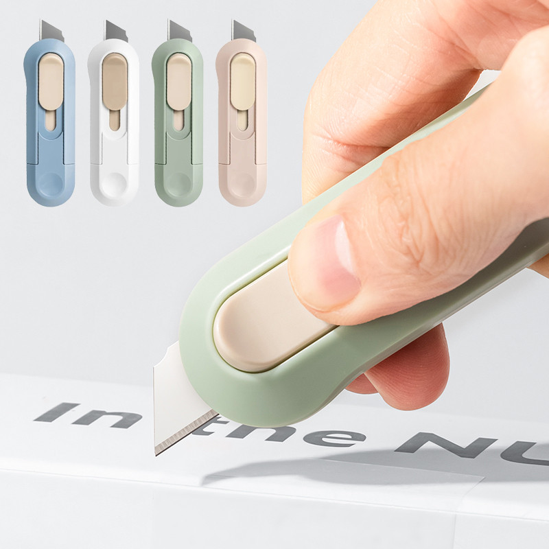

4 Colors Portable Mini Paper Cutter Quality Artwork Knife Automatic Rebound Box Opener Pocket Cutter For Office School Supplies