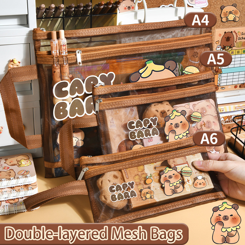 

A4/A5/A6 Large Capacity Organizer Folder Documents Kawaii Capybara For Kids Stationery School Student Supplies For Back To Schoo