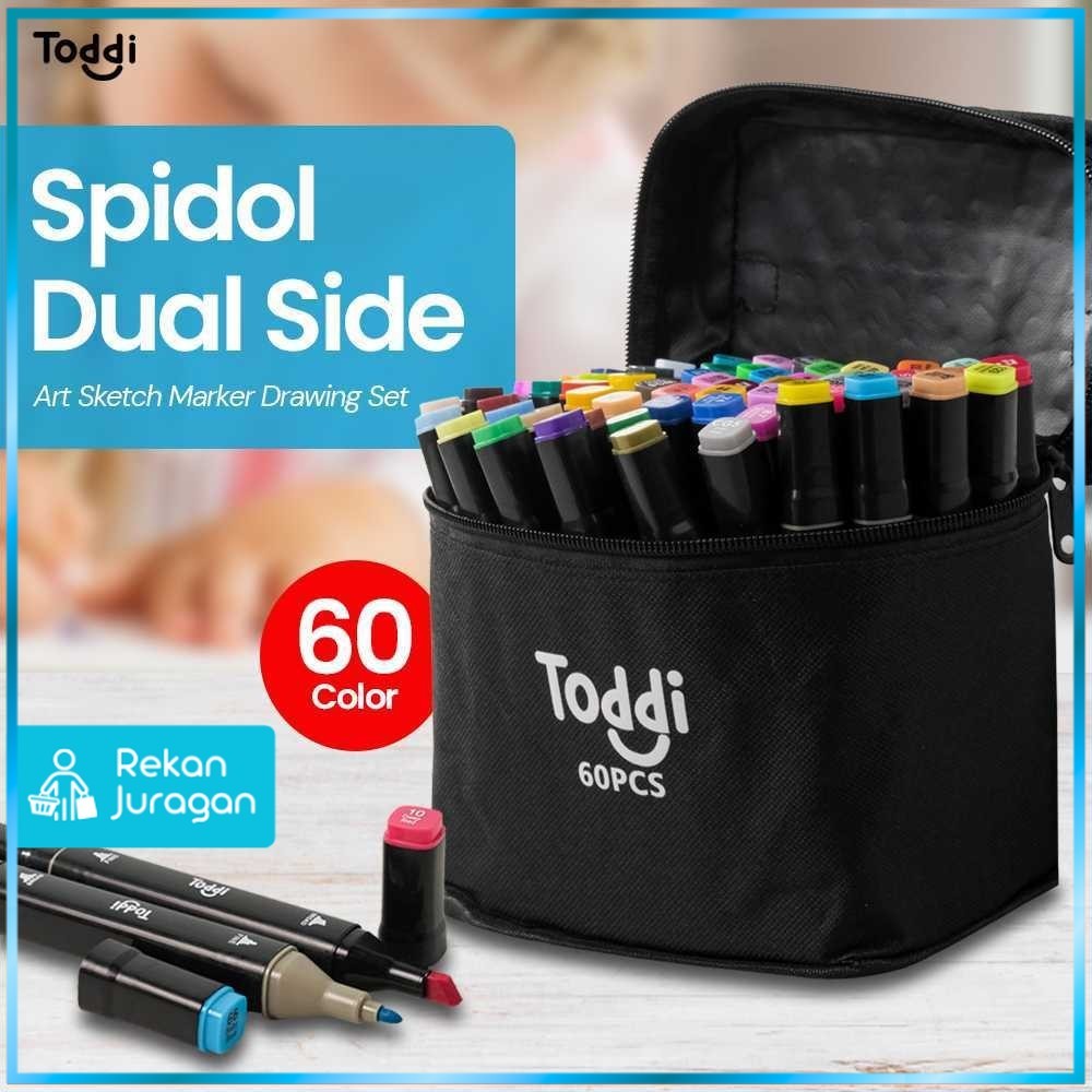 

Toddi Spidol Dual Side Fine Art Brush Pen Art Marker Set 60 Color - HL270