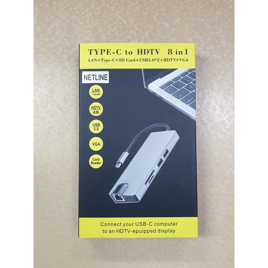 Usb 3.1 Type C 8 In 1 Hdmi, Vga, Gigabit Ethernet Lan Usb 3.0 Netline