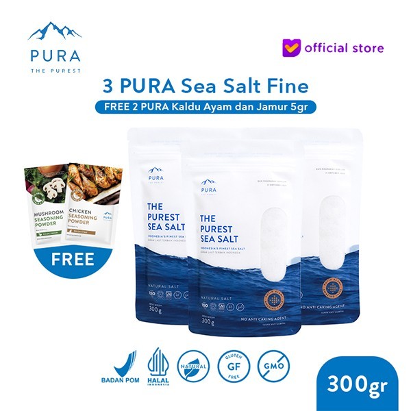 

TerlarisPura Sea Salt (300gr) 3 Pcs - Garam Laut - Garam Organik - Garam Sehat - 3 Halus, Sapi Salmon 5gPromo