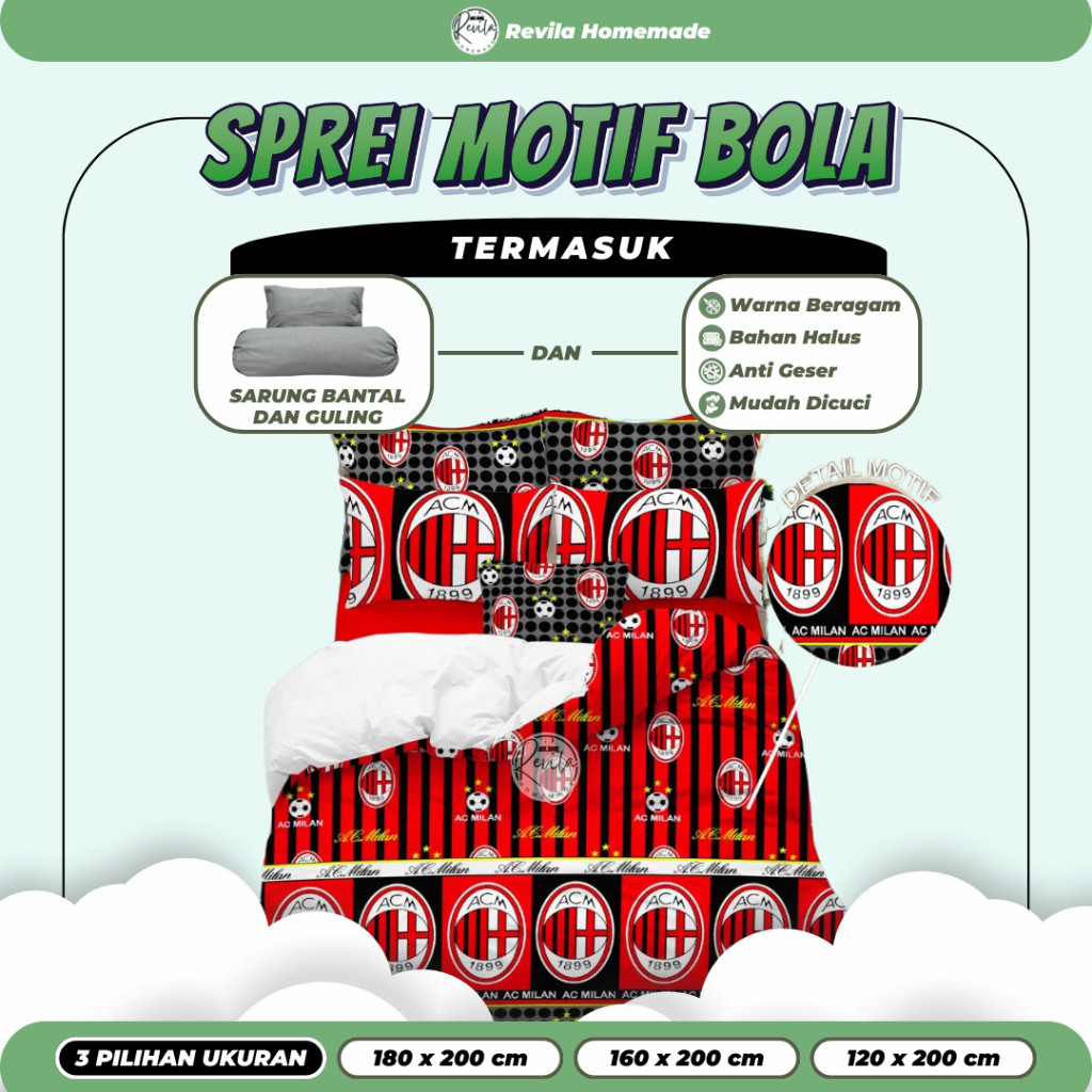 Sprei Motif Klub Bola Ukuran 180x200, 160x200, 120x200 - Sprei Motif Klub Bola Homemade