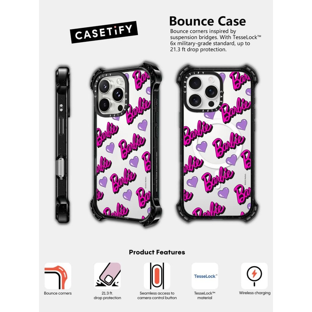 CASETiFY X Barbie Logo Case Magnetic Suction Hard Acrylic Back Untuk Apple IPhone 14/15/16 Pro Max d