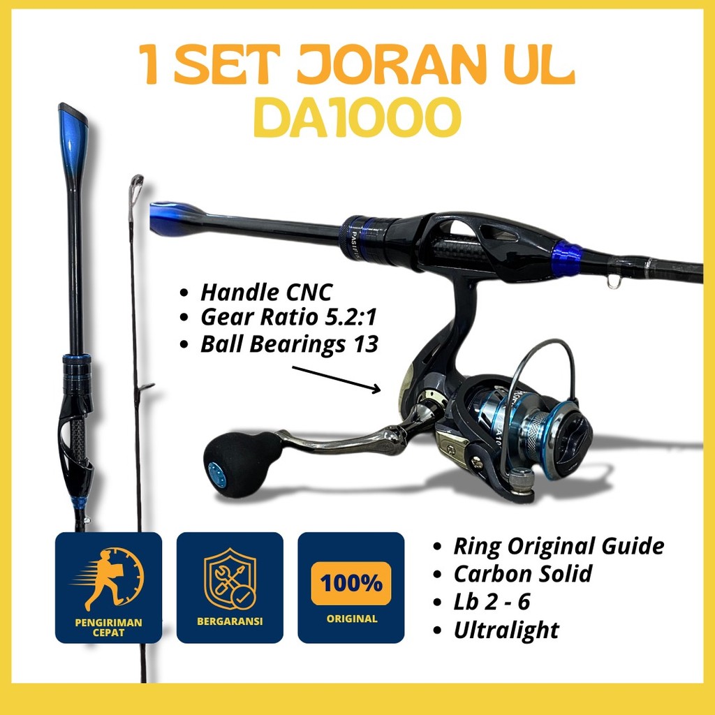 1 Set Alat Pancing Reel dan Joran Carbon Solid Joran Spinning Rod Action UL dengan Reel Pancing CNC 